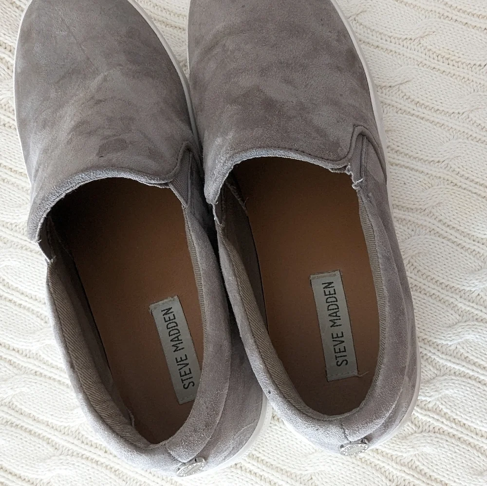 Steve Madden Gills Leather Slip-on Sneakers 9.5 Gray Casual Loafer Style Sneaker